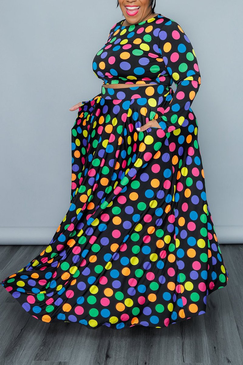 Plus Size Colorful Polka Dot Two Piece Dresses