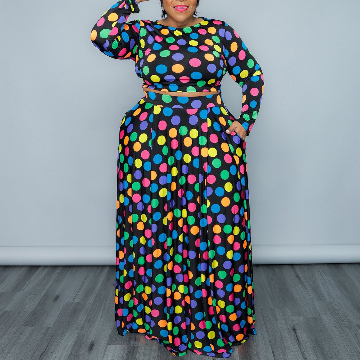 Plus Size Colorful Polka Dot Two Piece Dresses