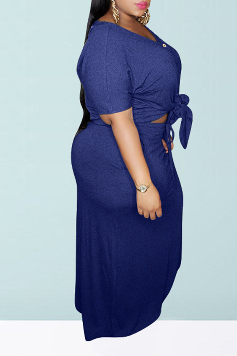 Plus Size Button Knotted Two Piece Dresses