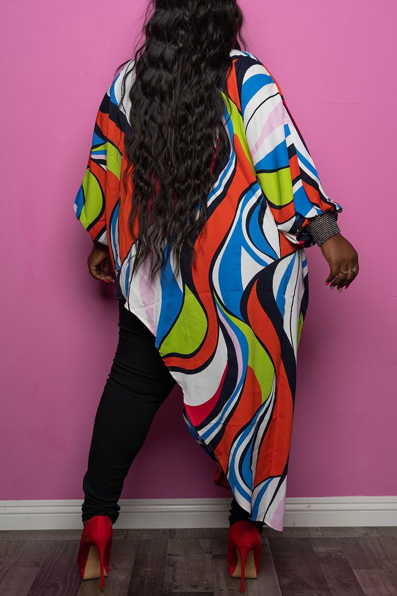 Plus Size Asymmetric Hem Print Top