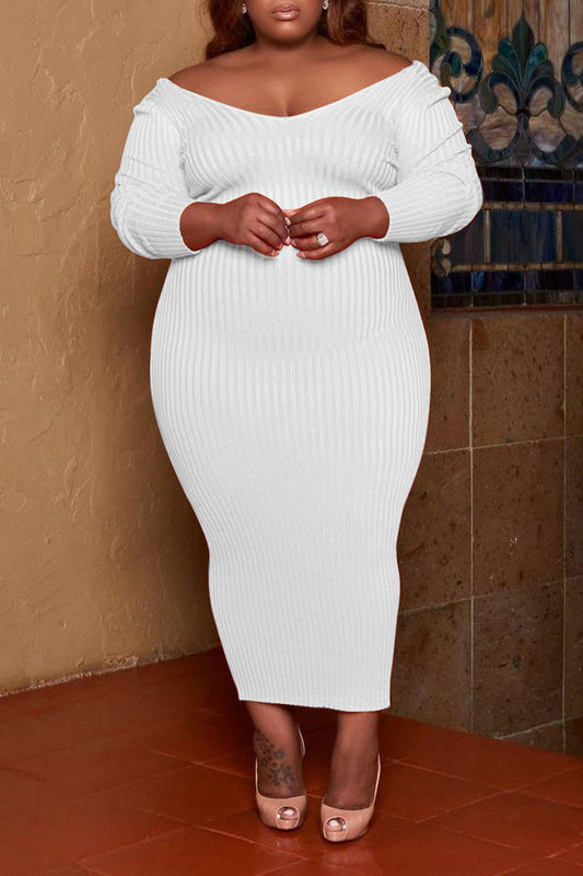 Plus Size Deep V Neck Long Sleeve Dress