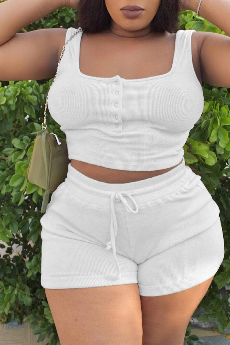 Plus Size Button Up Rib Top & Shorts