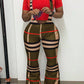 Plaid Print Zipper Flared Suspender Pants