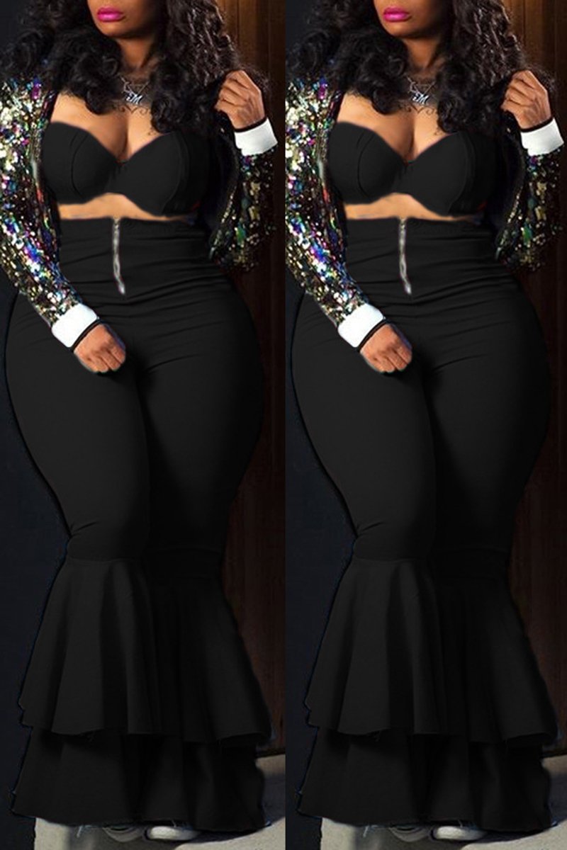 Plus Size Flared Solid Color Top & Pants