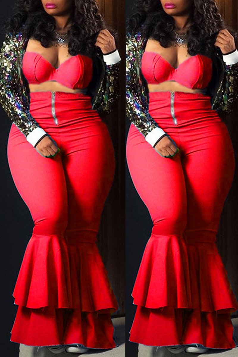 Plus Size Flared Solid Color Top & Pants