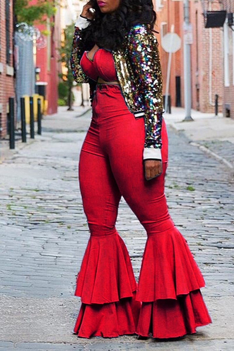 Plus Size Flared Solid Color Top & Pants