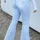Plus Size Denim Patchwork Tassels Flare Jeans