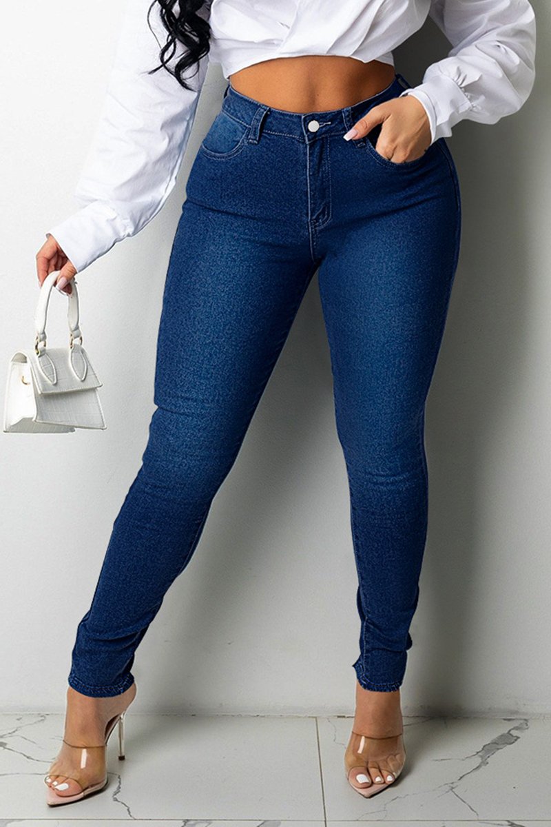 Plus Size Back Eyelet Detail Denim Pants