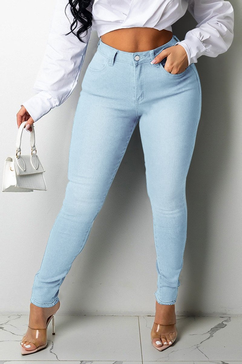 Plus Size Back Eyelet Detail Denim Pants