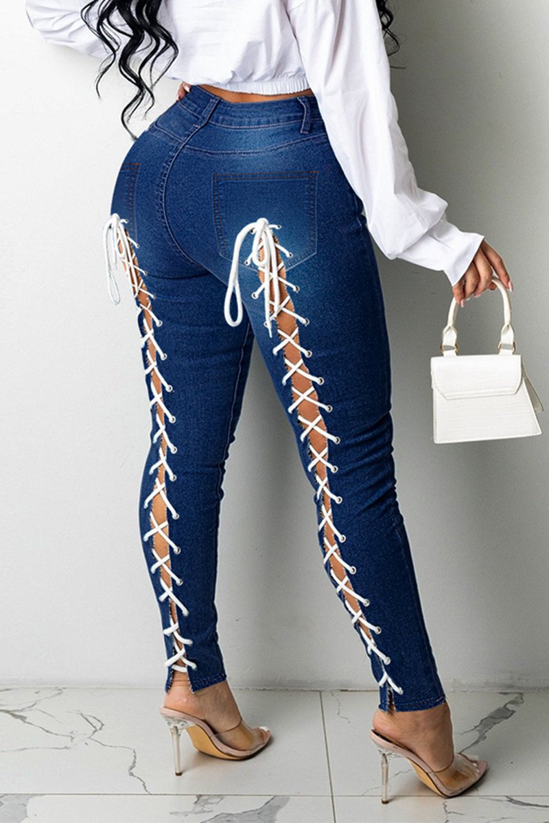 Plus Size Back Eyelet Detail Denim Pants