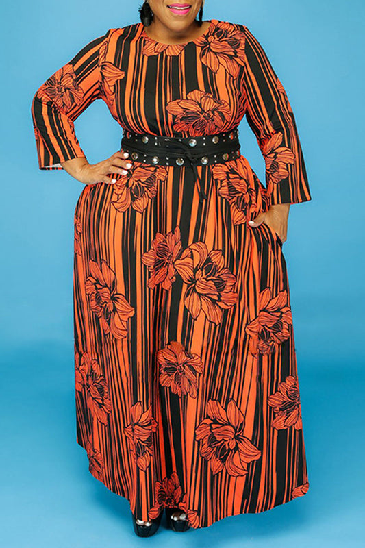 Plus Size Digital Print Dress Without Belt