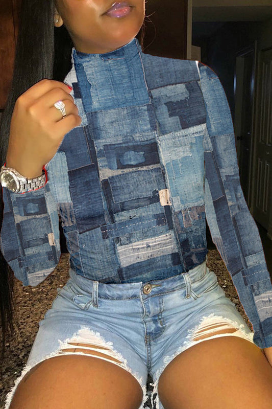 Plus Size Digital Print Long Sleeve Top