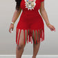 Plus Size Cartoon Print Tassels Top & Shorts