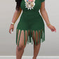 Plus Size Cartoon Print Tassels Top & Shorts