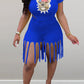 Plus Size Cartoon Print Tassels Top & Shorts
