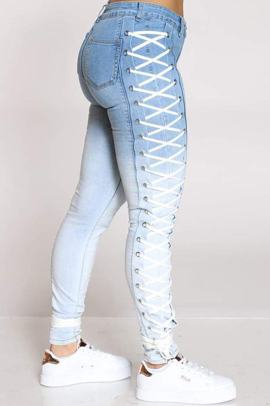 Plus Size Eyelet Detail Bandage Jeans