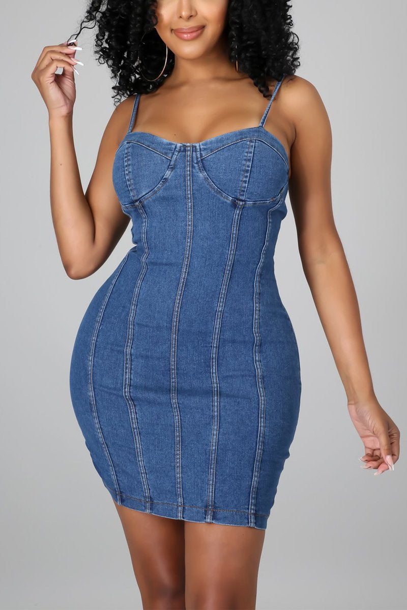 Plus Size Denim Patchwork Spaghetti Straps Dress