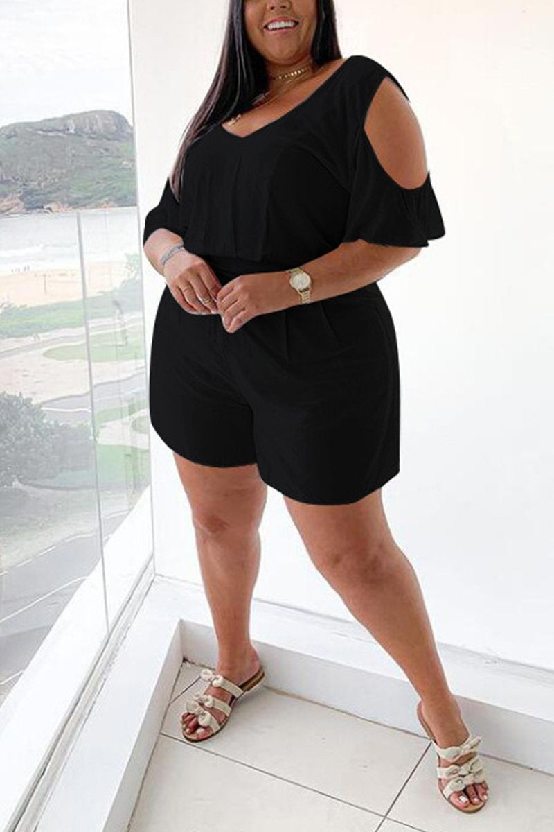 Plus Size Cold Shoulder V Neck Romper