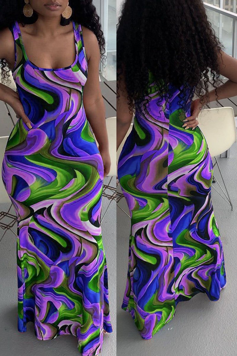 Plus Size Colorful Digital Print Maxi Dress