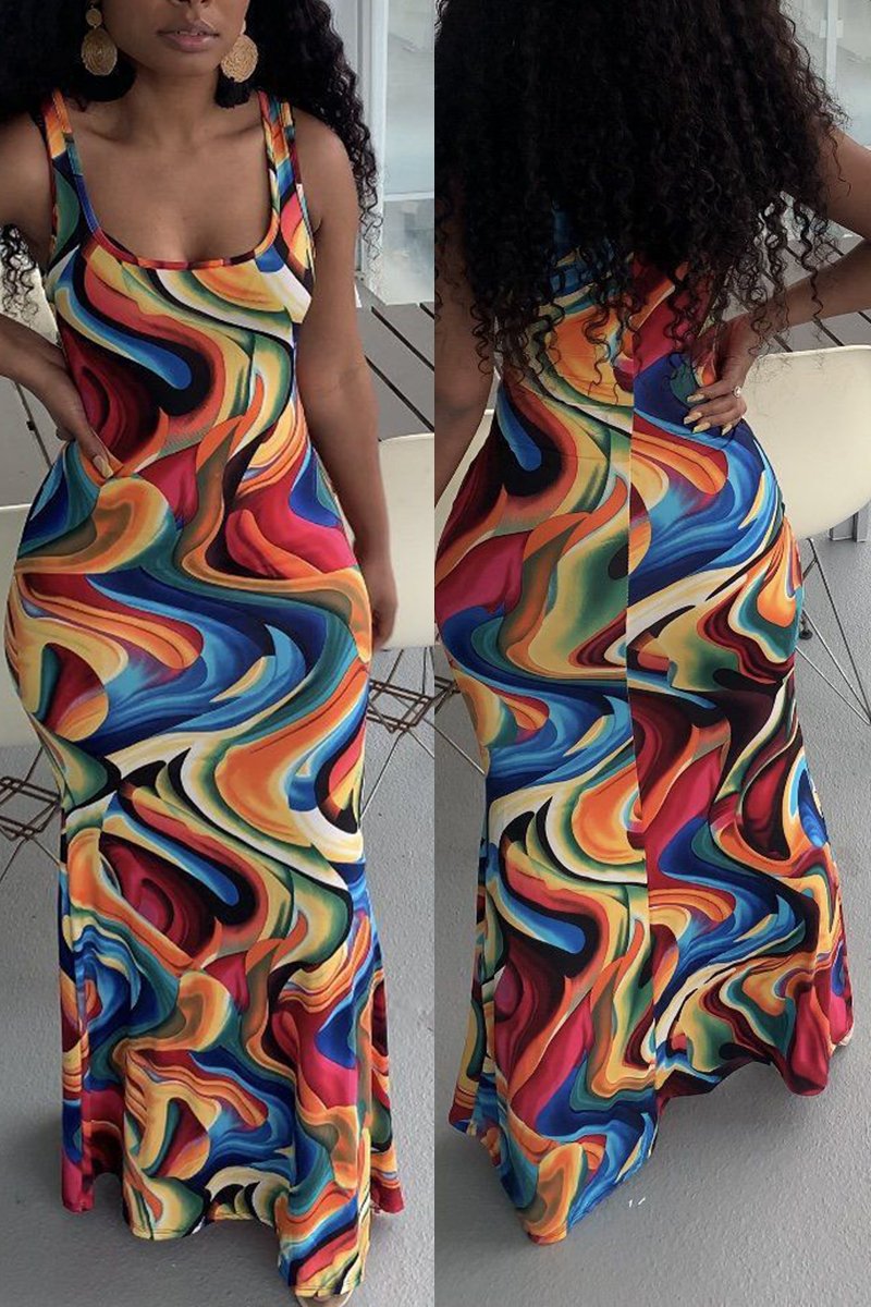 Plus Size Colorful Digital Print Maxi Dress