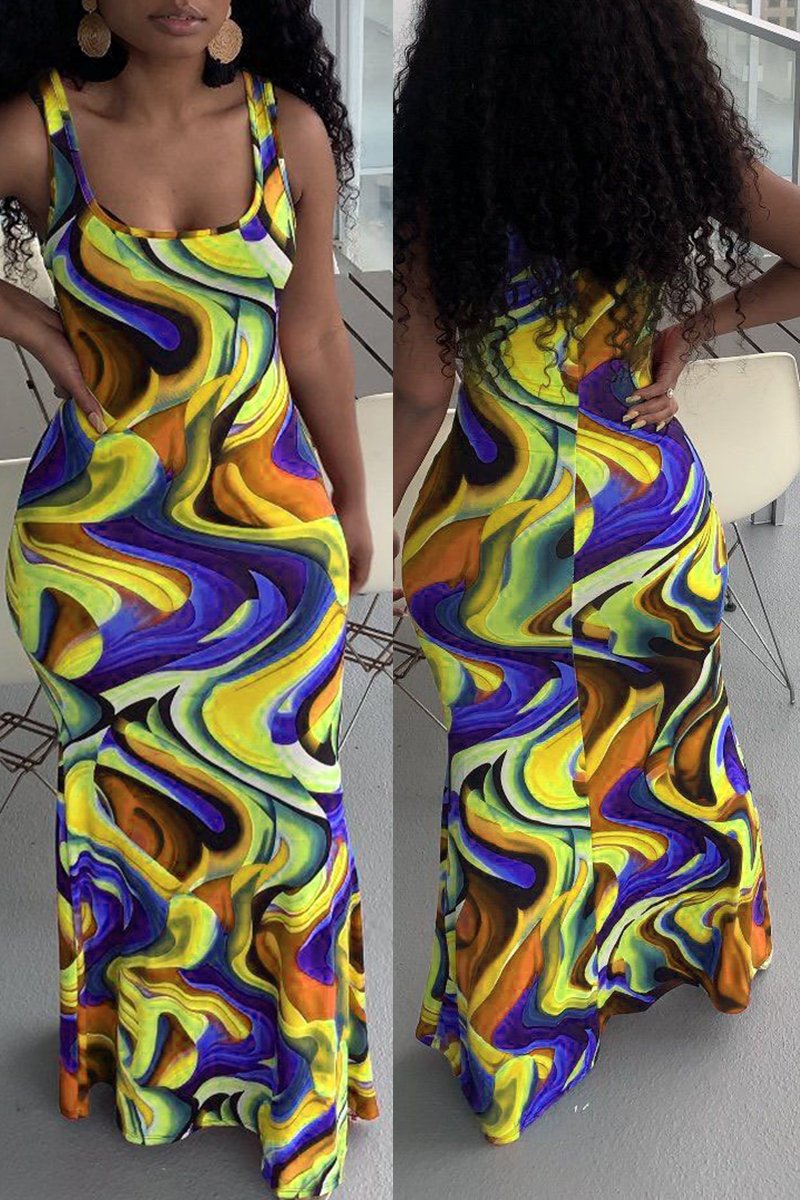 Plus Size Colorful Digital Print Maxi Dress