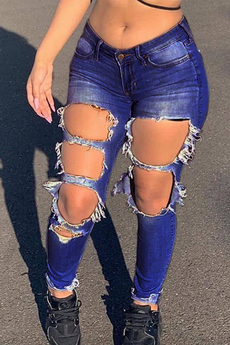 Plus Size Denim Hole Distressed Pants