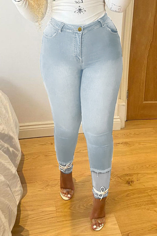 Plus Size Edge Distressed Patchwork Jeans