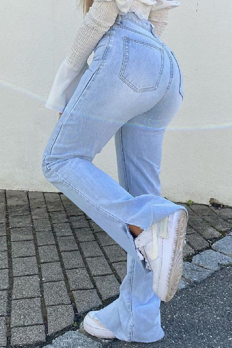 Plus Size Denim Side Slit Pocket Jeans