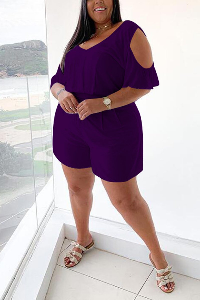 Plus Size Cold Shoulder V Neck Romper
