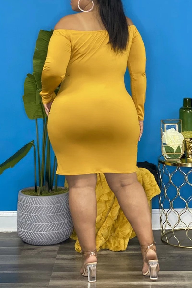 Plus Size Drawstring Off The Shoulder Midi Dress