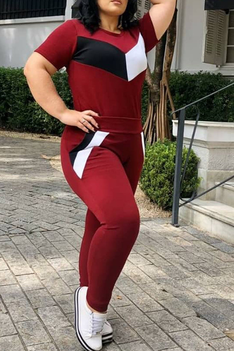 Plus Size Color Patchwork Two Piece Sets