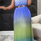Pleated Gradient Color Hang Neck Maxi Dress