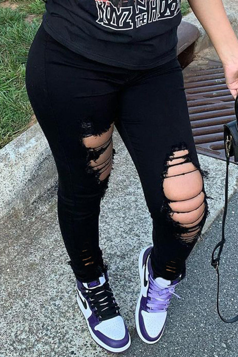 Plus Size Denim Hole Distressed Skinny Jeans