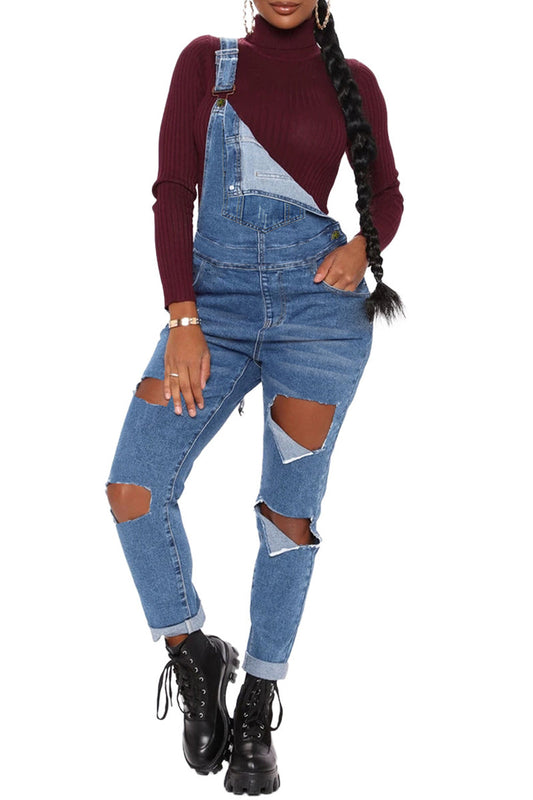 Plus Size Denim Hole Pocket Overall