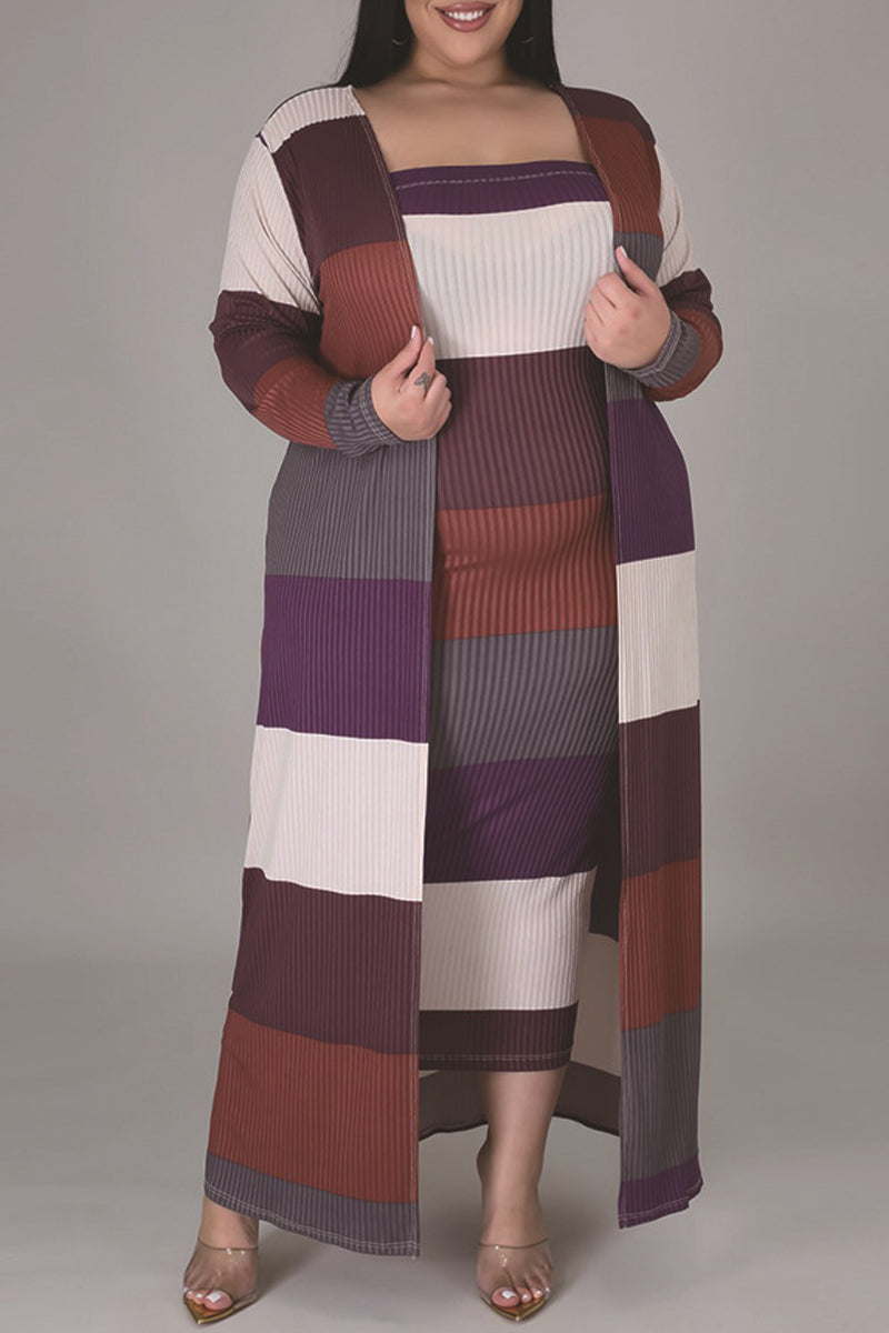 Plus Size Color Patchwork Two Piece Sets