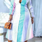 Plus Size Colorful Striped Patchwork Pleated Shirt Dress