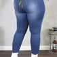 Plus Size Denim Colorful Bandage High Waist Jeans