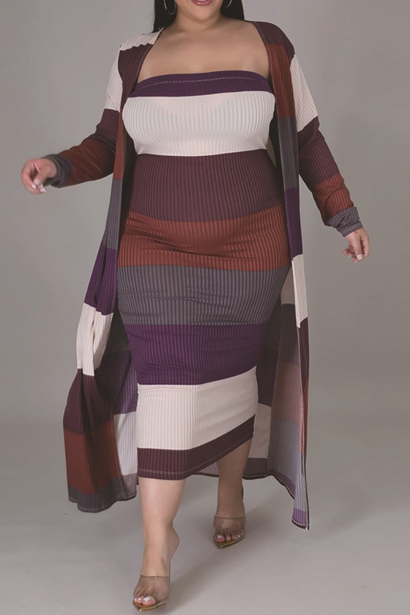 Plus Size Color Patchwork Two Piece Sets