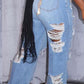 Plus Size Denim Hole Distressed Wide Leg Tassel Jeans