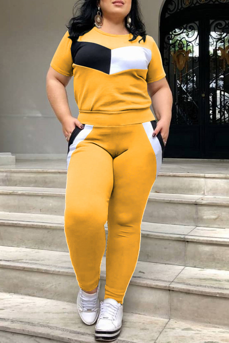 Plus Size Color Patchwork Two Piece Sets