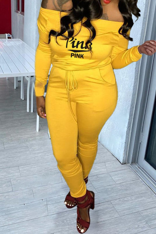 Plus Size Boat Neck Letter Print Two Piece Sets