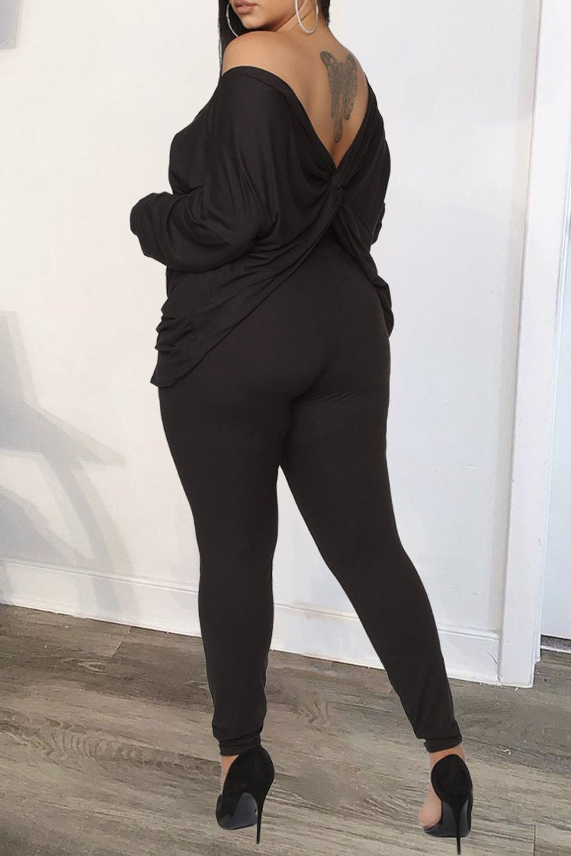 Plus Size Deep V-Neck Twisted Two Piece Sets