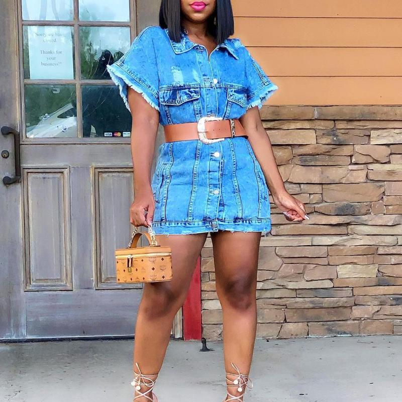 Plus Size Denim Button Up Pocket Mini Dress