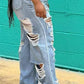 Plus Size Denim Hole Distressed Wide Leg Tassel Jeans