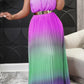 Pleated Gradient Color Hang Neck Maxi Dress
