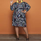 Plus Size Batwing Sleeve Digital Print Slit Dress