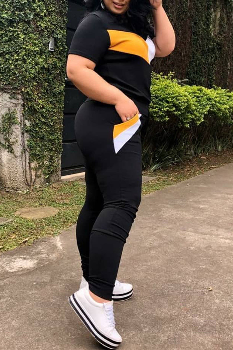 Plus Size Color Patchwork Two Piece Sets