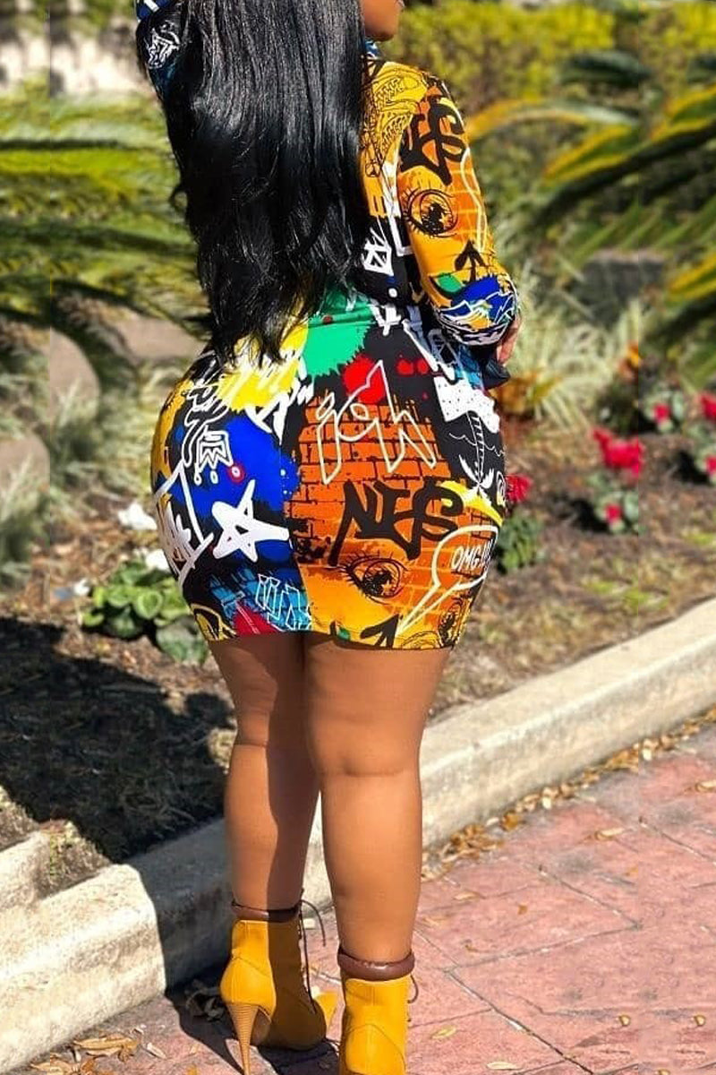 Plus Size Digital Print Bodycon Mini Dress