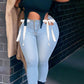 Plus Size Denim Strapped Hole Skinny Jeans