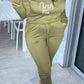 Plus Size Boat Neck Letter Print Two Piece Sets